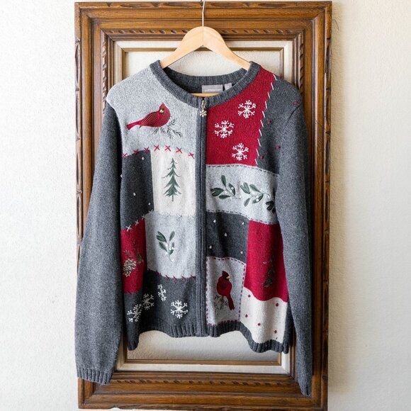 Croft & Barrow Size Large Winter Sweater Cardinal Zip Front Silk Blend - Picture 1 of 9